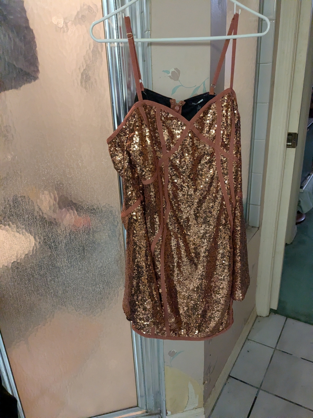 NWT Fashion Nova  Copper Sequin Mini Dress Bell Sleeve Sexy